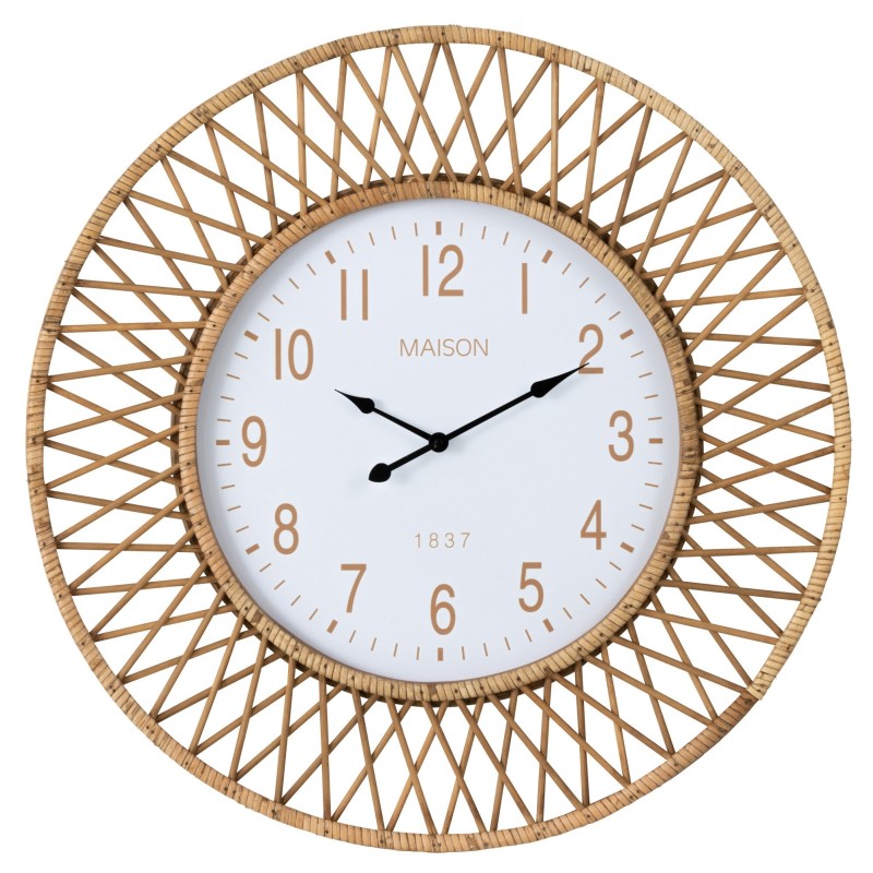 Relógio de parede em rattan contraplacado natural branco 61,5 x 2,5 x 61,5 cm Relógio de parede em rattan contraplacado natural branco 61,5 x 2,5 x 61,5 cm