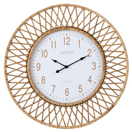 Relógio de parede em rattan contraplacado natural branco 61,5 x 2,5 x 61,5 cm