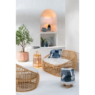 Lampe à poser en bambou bleu 32x32x60 cm