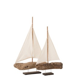Voilier sur socle en bois naturel 45x7x61 cm