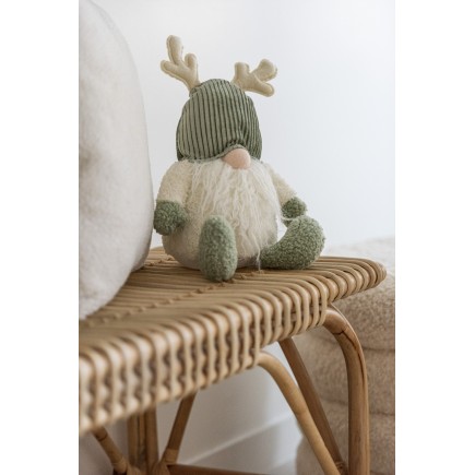 Lutin avec bois de cerf en textile vert 13x10x22 cm