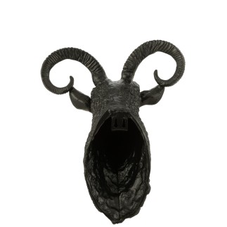 Tête de chèvre en aluminium noir 55x44x31 cm