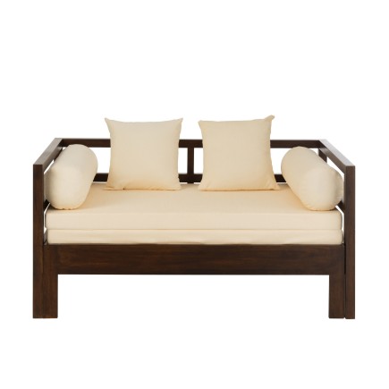 Sofá cama exterior de madera de mango marrón 163x98x80 cm