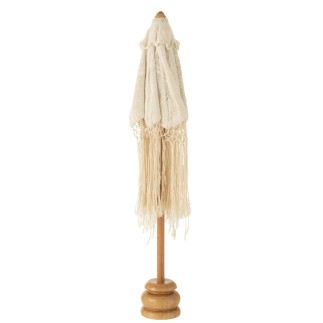 Parasol sur pied longues franges en bois beige 50x50x84 cm