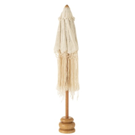Parasol sur pied longues franges en bois beige 50x50x84 cm