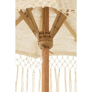 Parasol sur pied longues franges en bois beige 50x50x84 cm