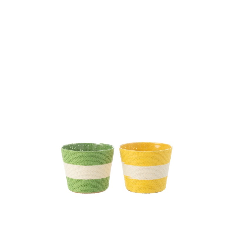Fioriera in corda gialla e verde 11,5x11,5x9,5 cm