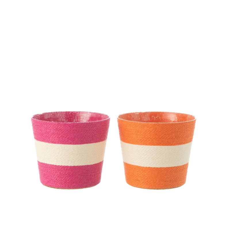 Cache-pot en corde rose et orange 17.5x17.5x15 cm