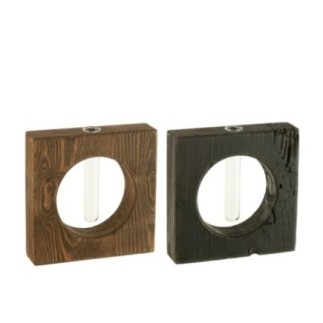 Jarrón 1 flor en madera marrón y negra 20x5x20.5 cm.
