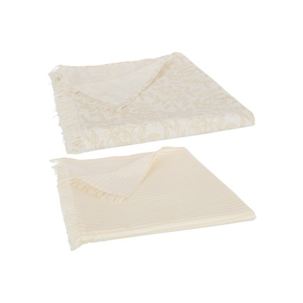 Set de 2 plaids en coton beige 273x134x1 cm