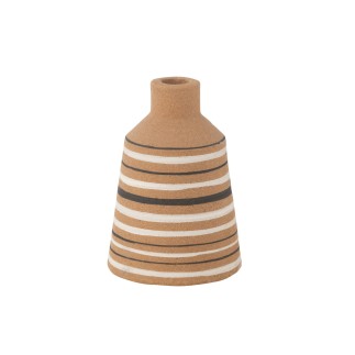 Vaso a linee in ceramica marrone 12x12x17 cm