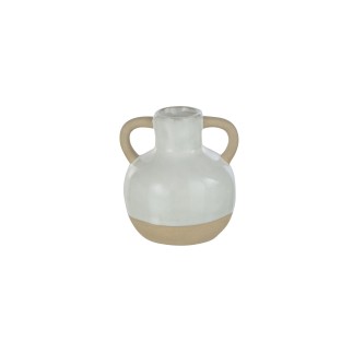 Vaso in ceramica beige con manici 11x10,5x11,5 cm