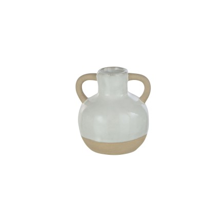 Vaso in ceramica beige con manici 11x10,5x11,5 cm
