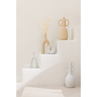 Vaso a 2 piedi in ceramica bianca 12,5x5x22 cm