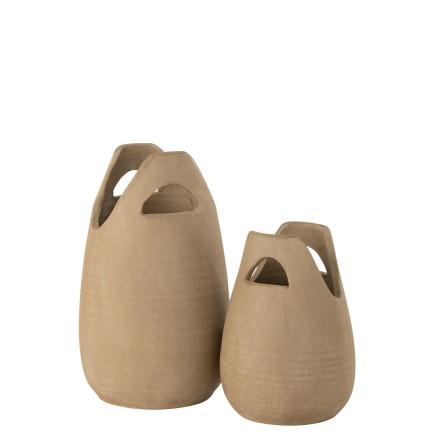 Vaso con manico in ceramica beige 23x23x40 cm