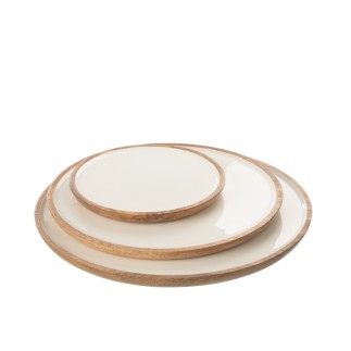 Assiette plate ronde en bois blanc 35x35x3 cm