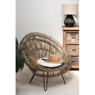 Siège style lounge en rotin avec coussin 104x82x96cm