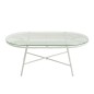 Mesa de centro exterior con tablero de vidrio y metal blanco de 90x50x36 cm
