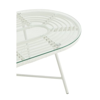 Mesa de centro exterior con tablero de vidrio y metal blanco de 90x50x36 cm