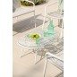 Mesa de centro exterior con tablero de vidrio y metal blanco de 90x50x36 cm