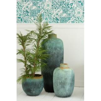 Vase vintage haut en céramique bleu 33x33x72 cm
