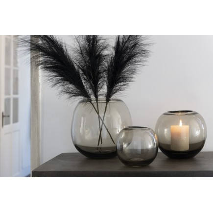 Vase boule en verre gris 15x15x13.5 cm