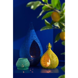 Portavelas de metal azul 13.5x13.5x10 cm