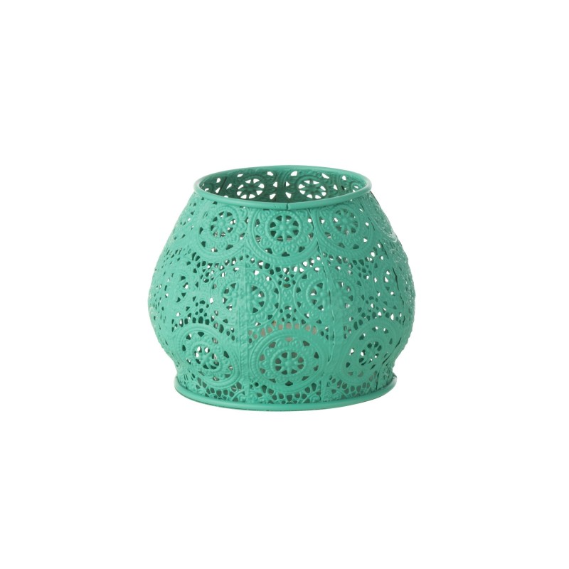 Portavelas de metal azul 13.5x13.5x10 cm