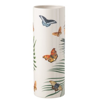 Vase papillons en céramique blanche 14x14x40.5 cm