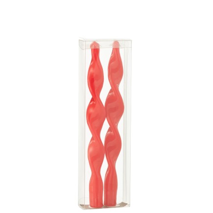 Caja de 2 velas torcidas 3h en parafina roja 7.5x3x26 cm