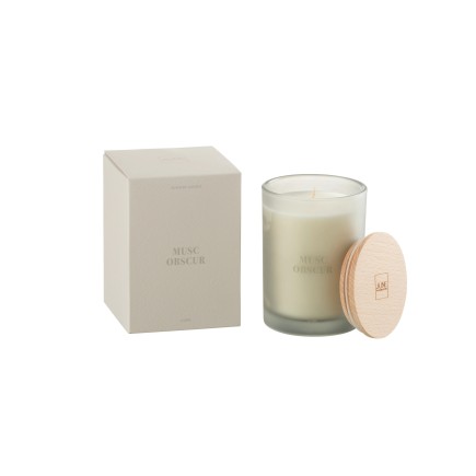 Bougie senteur «Musc Obscur» 38h en paraffine blanche 8.5x8.5x12.5 cm