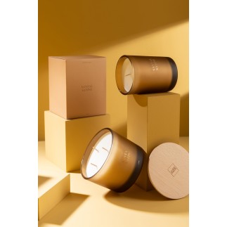 Bougie senteur «Santal Satiné» 52h en paraffine blanche 10.5x10.5x14 cm