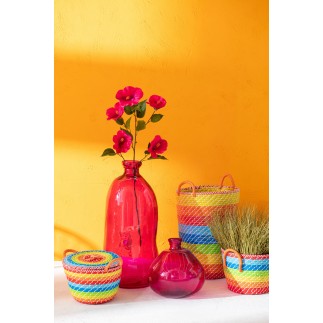 Vase ovale en verre fuchsia 34x34x73 cm