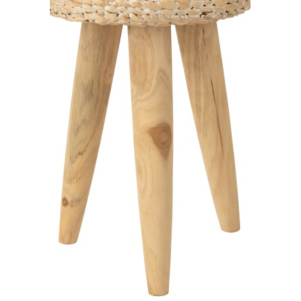 Taburete redondo de teca beige 30x30x40 cm