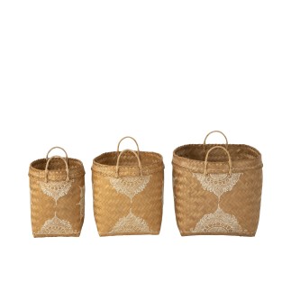 S/3 PANIER DESSIN BAMB BLA/NAT