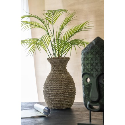 Vase en fibres naturelles beige 23x23x38 cm