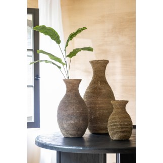 Vase en fibres naturelles beige 33x33x59 cm