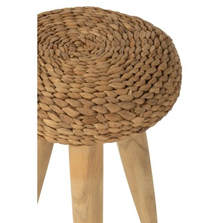 TABOURET ROND TECK/JAC EAU NAT