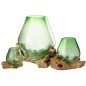 Vaso in vetro riciclato verde con base in legno 29x27x33 cm