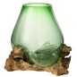 Vaso in vetro riciclato verde con base in legno 29x27x33 cm