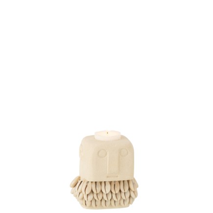 Portavelas de cerámica beige 9x7x10 cm