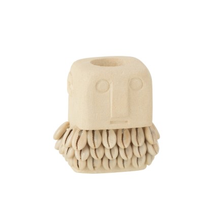 Portavelas de cerámica beige 9x7x10 cm
