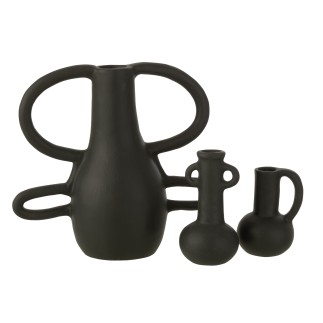 Vaso nero in terracotta con manici 17x33x36 cm