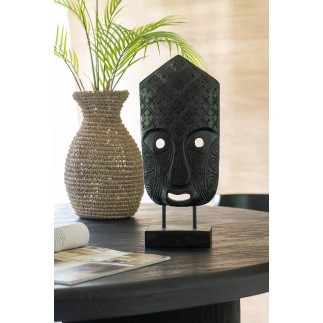 Statuette masque sur pied en bois d’albasia noir 19x10x42 cm