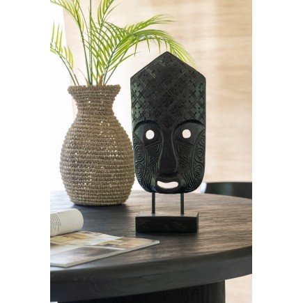 Statuette masque sur pied en bois d’albasia noir 19x10x42 cm