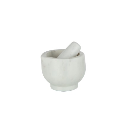 Mortier avec pilon en marbre blanc 12.5x12.5x9 cm