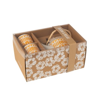 Juego de tetera y 2 tazas de cerámica naranja 600ml