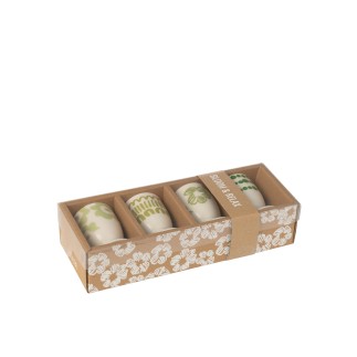 Juego de 4 hueveras de cerámica blanca y verde 5x5x7cm