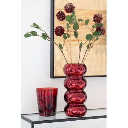 Vase chenille en verre rouge 13.5x13.5x30 cm