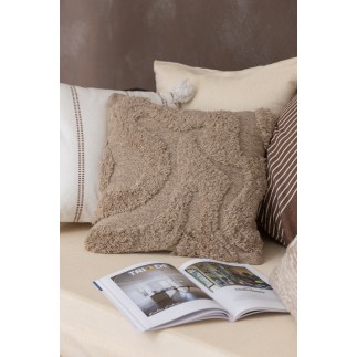 Cuscino trapuntato in lana beige 45x45x12 cm